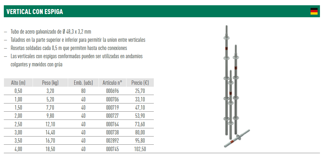 CO VERTICAL CON ESPIGA Y CONECTOR DE TUBOS RECALCADO 1,00 M